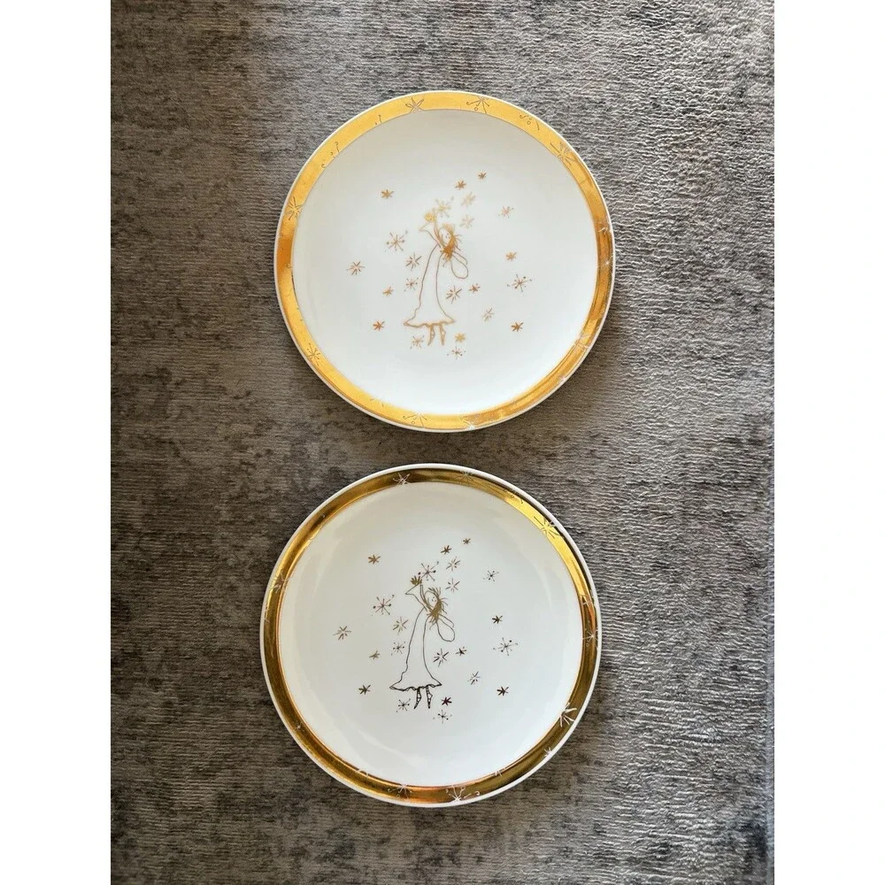 Crabtree & Evelyn Set Of 2 Salad/Luncheon Plates Gold Angel Pair